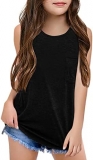 Girl’s Crewneck Racerback Basic Tank Tops Sleeveless Casual Dance Top with Pocket